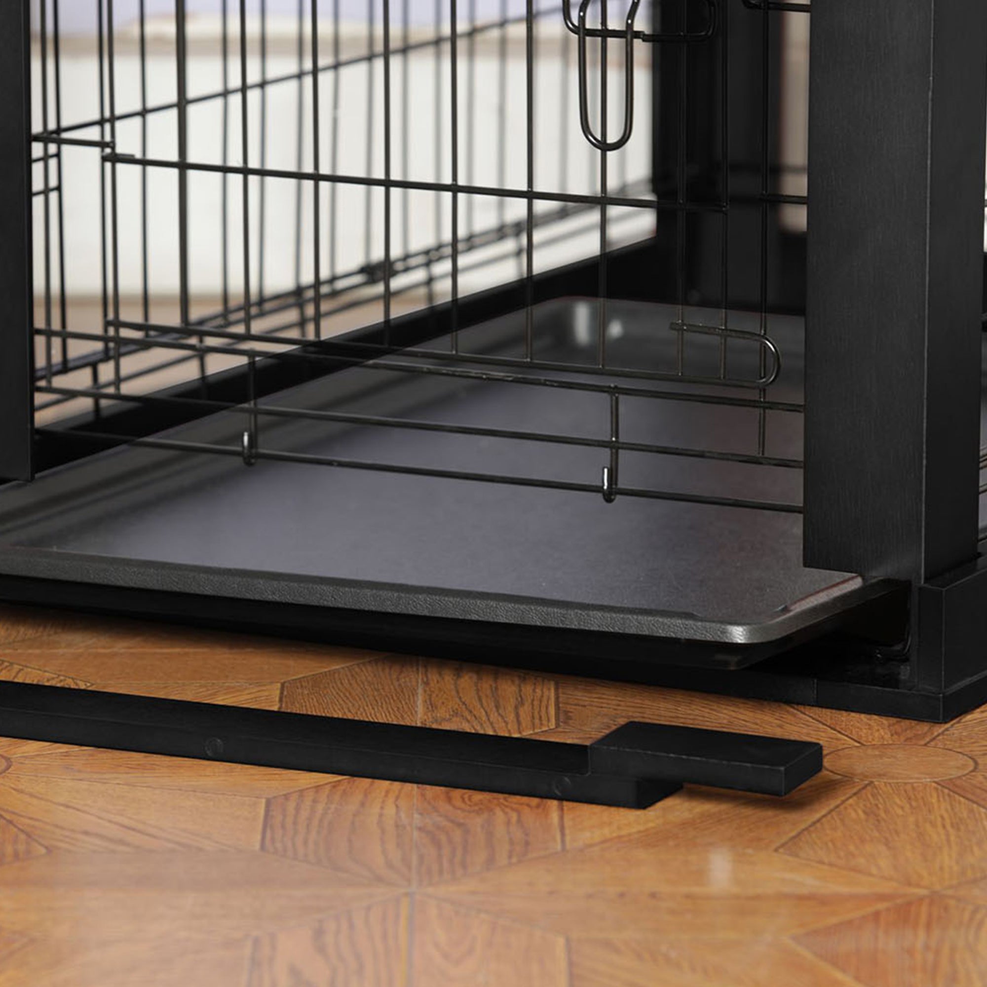 Merry Products Decorative Pet Cage w/ Protection Box End Table, Black + Merry Products Wooden 6 Foot Dog Gate-N-Crate for Small to Medium Pets, Walnut