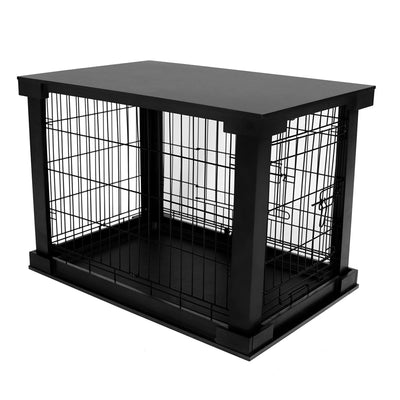 Merry Products Decorative Pet Cage w/ Protection Box End Table, Black + zoovilla Kitty Litter Loo Indoor Hidden Litter Box Enclosure Furniture, Gray