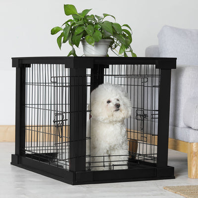 Merry Products Decorative Pet Cage w/ Protection Box End Table, Black + zoovilla Kitty Litter Loo Indoor Hidden Litter Box Enclosure Furniture, Gray