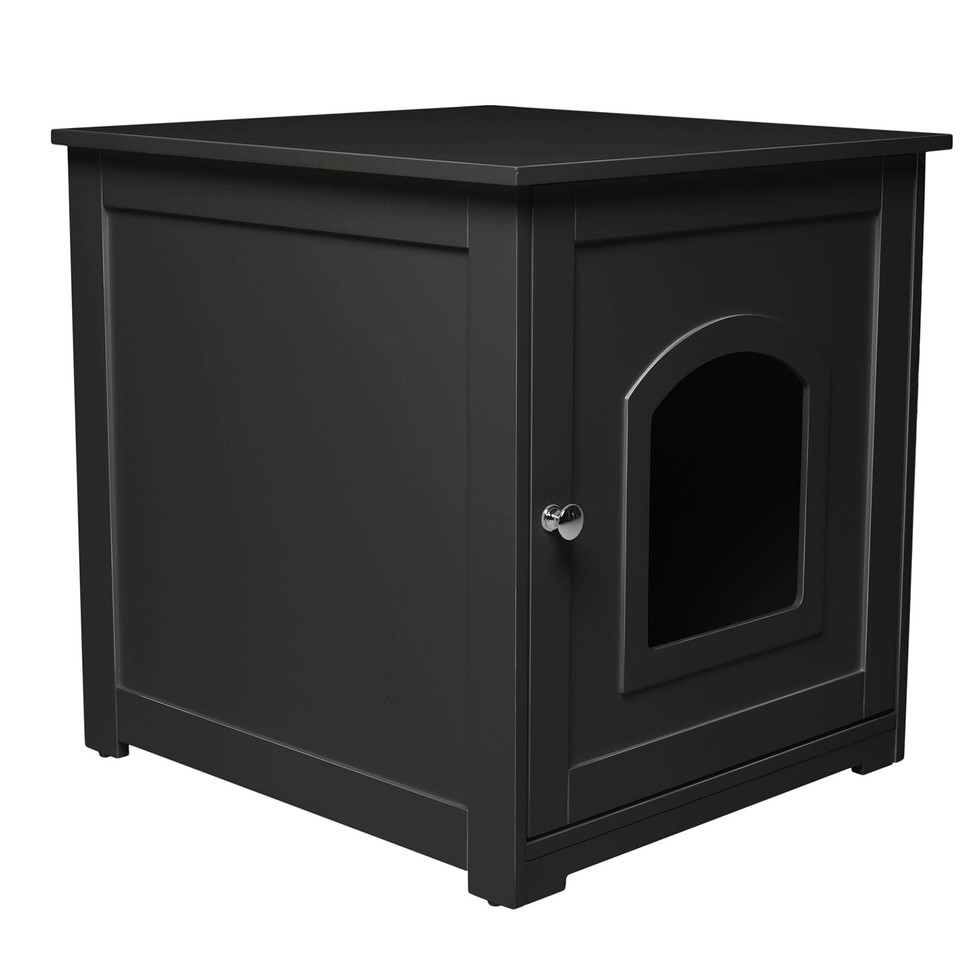 Merry Products Decorative Pet Cage w/ Protection Box End Table, Black + zoovilla Kitty Litter Loo Indoor Hidden Litter Box Furniture Enclosure, Black