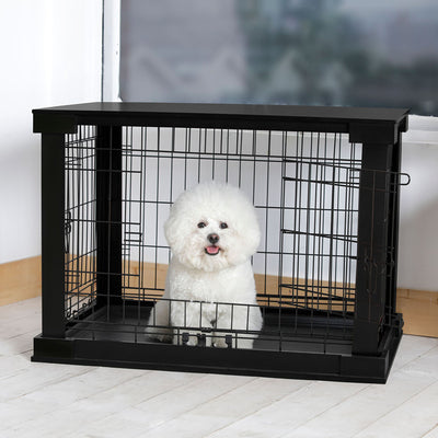 Merry Products Decorative Pet Cage w/ Protection Box End Table, Black + zoovilla Kitty Litter Loo Indoor Hidden Litter Box Furniture Enclosure, Black