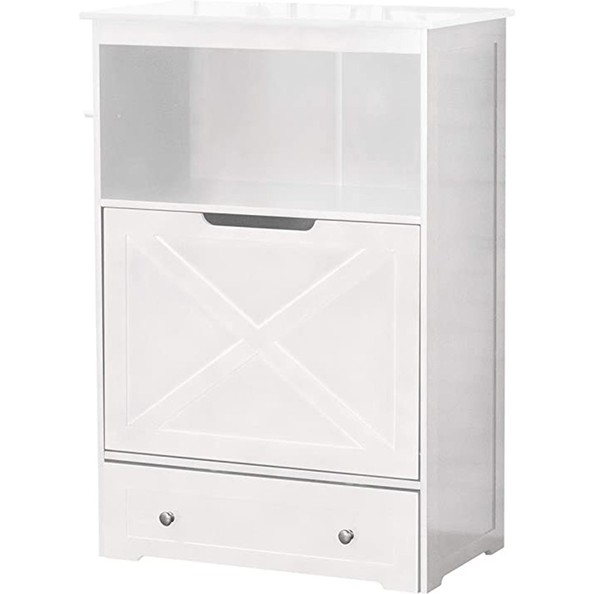 Zoovilla Pet Feeder Large Storage Bin with Hidden Elevated Dog Bowl Stand, White + Merry Products Wooden 6 Foot Dog Gate-N-Crate for Small to Medium Pets, Walnut