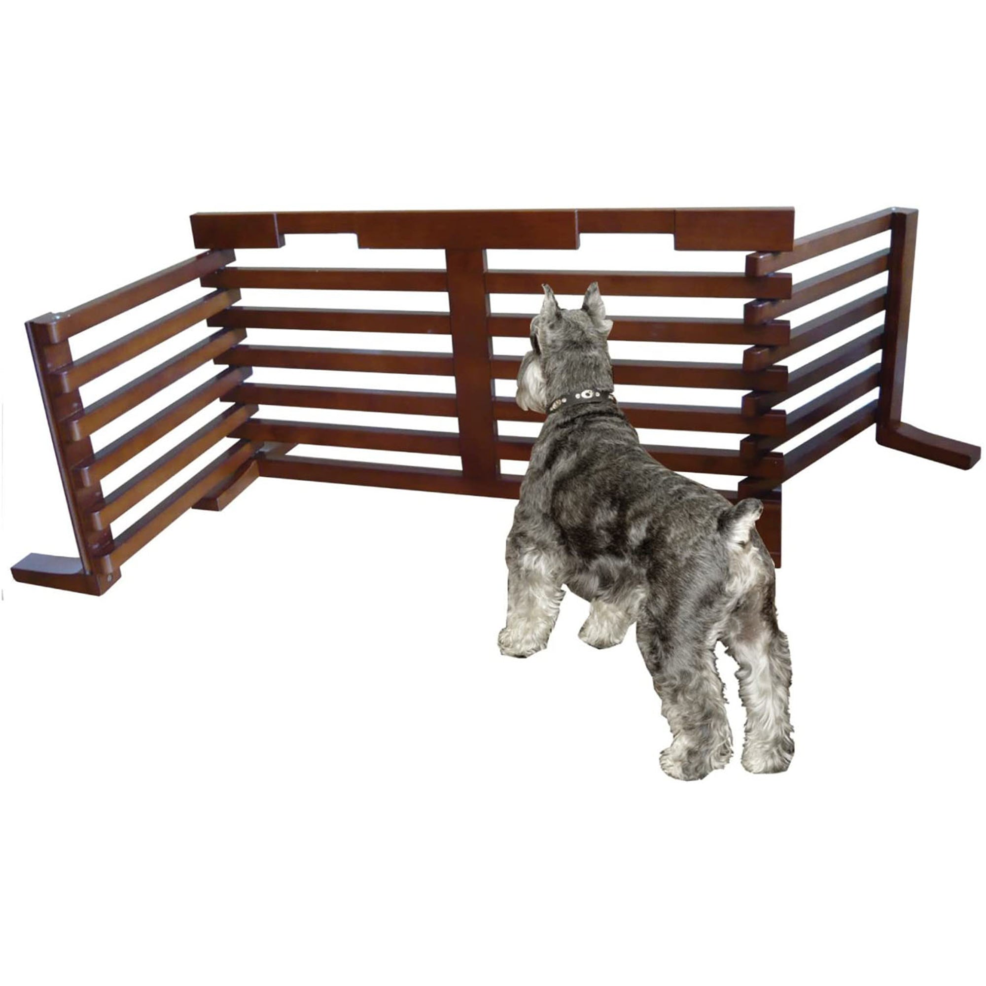 Zoovilla Pet Feeder Large Storage Bin with Hidden Elevated Dog Bowl Stand, White + Merry Products Wooden 6 Foot Dog Gate-N-Crate for Small to Medium Pets, Walnut