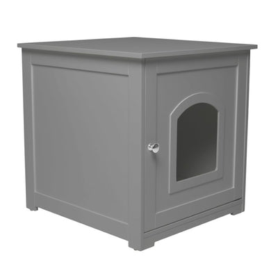 Zoovilla Pet Feeder Large Storage Bin with Hidden Elevated Dog Bowl Stand, White + zoovilla Kitty Litter Loo Indoor Hidden Litter Box Enclosure Furniture, Gray