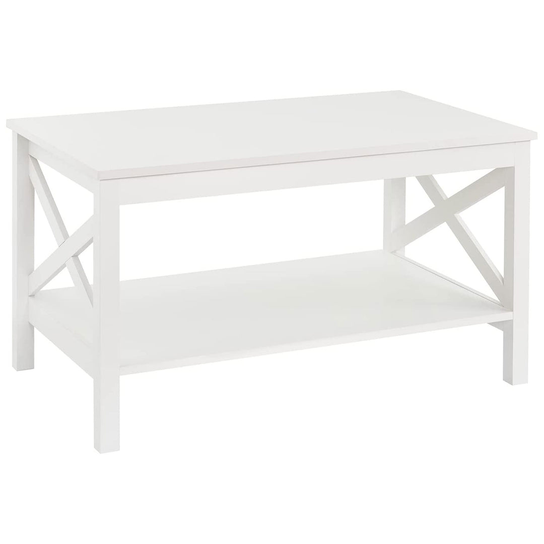X Frame Living Room Accent Coffee Table with Shelf Storage, White (Open Box) - VMInnovations