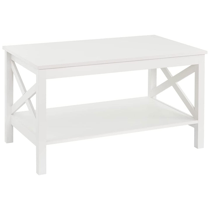 X Frame Living Room Accent Coffee Table with Shelf Storage, White (Open Box) - VMInnovations