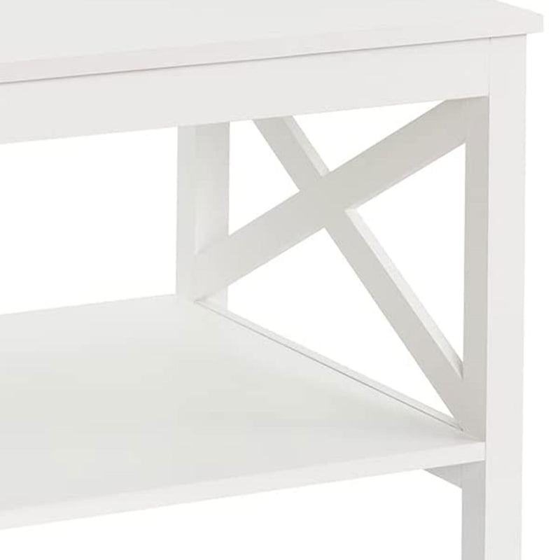 X Frame Living Room Accent Coffee Table with Shelf Storage, White (Open Box)