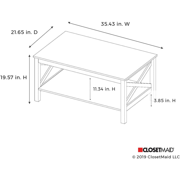 ClosetMaid X Frame Living Room Accent Coffee Table with Shelf Storage, White