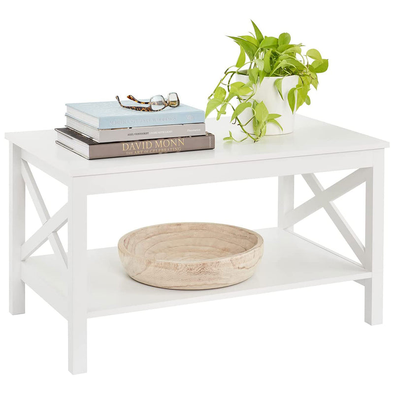 X Frame Living Room Accent Coffee Table with Shelf Storage, White (Open Box)