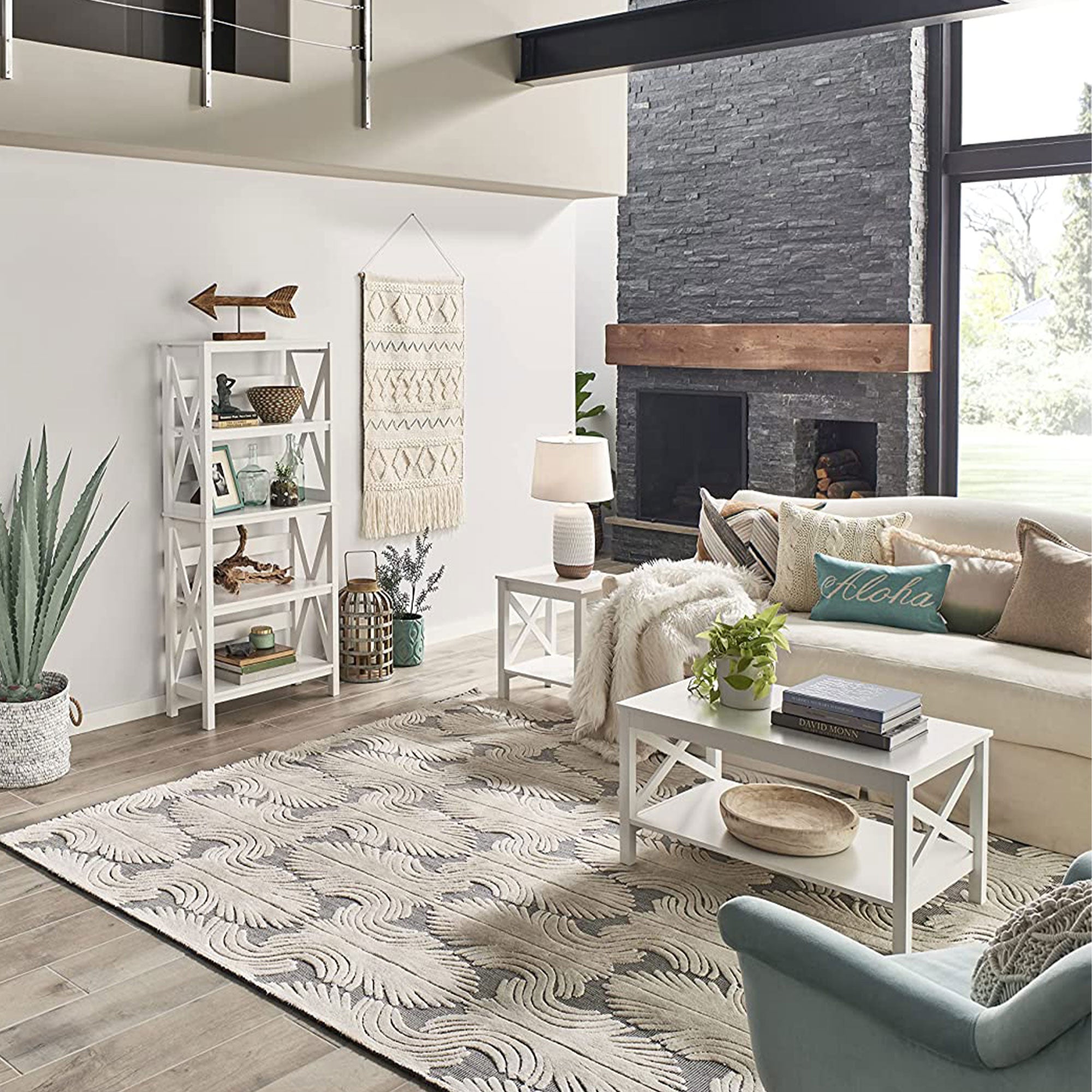 X Frame Living Room Accent Coffee Table with Shelf Storage, White (Open Box) - VMInnovations