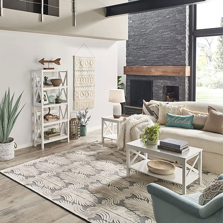 X Frame Living Room Accent Coffee Table with Shelf Storage, White (Open Box) - VMInnovations