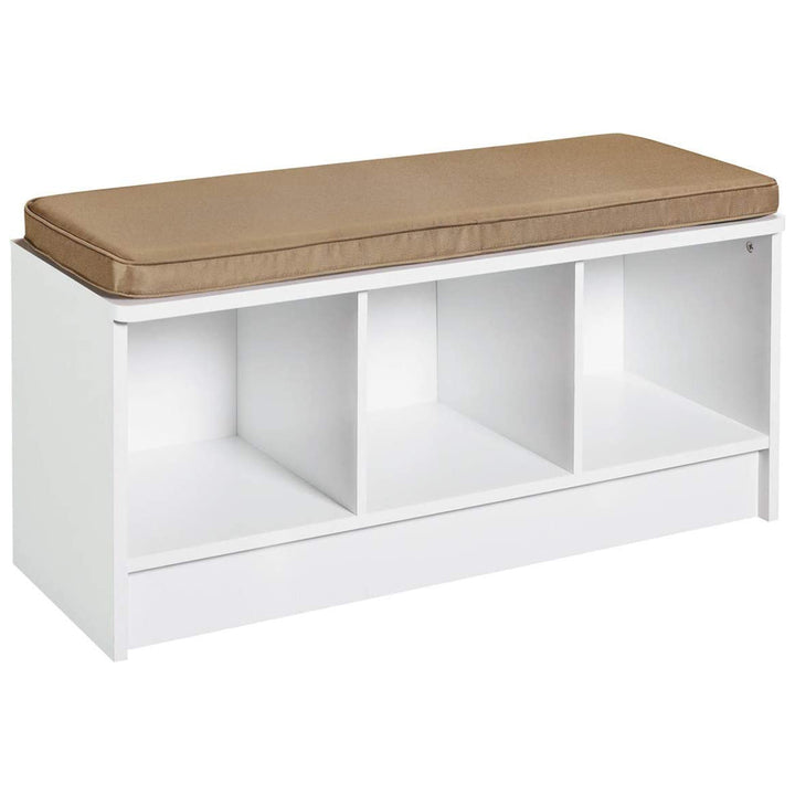 ClosetMaid 3 Cubby Storage Organizer Bench w/ Seat Cushion, White/Tan (Open Box) - VMInnovations