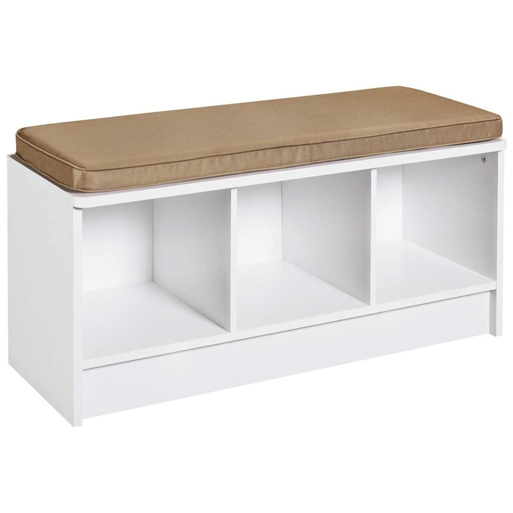 ClosetMaid 3 Cubby Storage Organizer Bench w/ Seat Cushion, White/Tan (Open Box) - VMInnovations