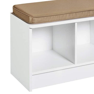 ClosetMaid 3 Cubby Storage Organizer Bench w/ Seat Cushion, White/Tan (Open Box)