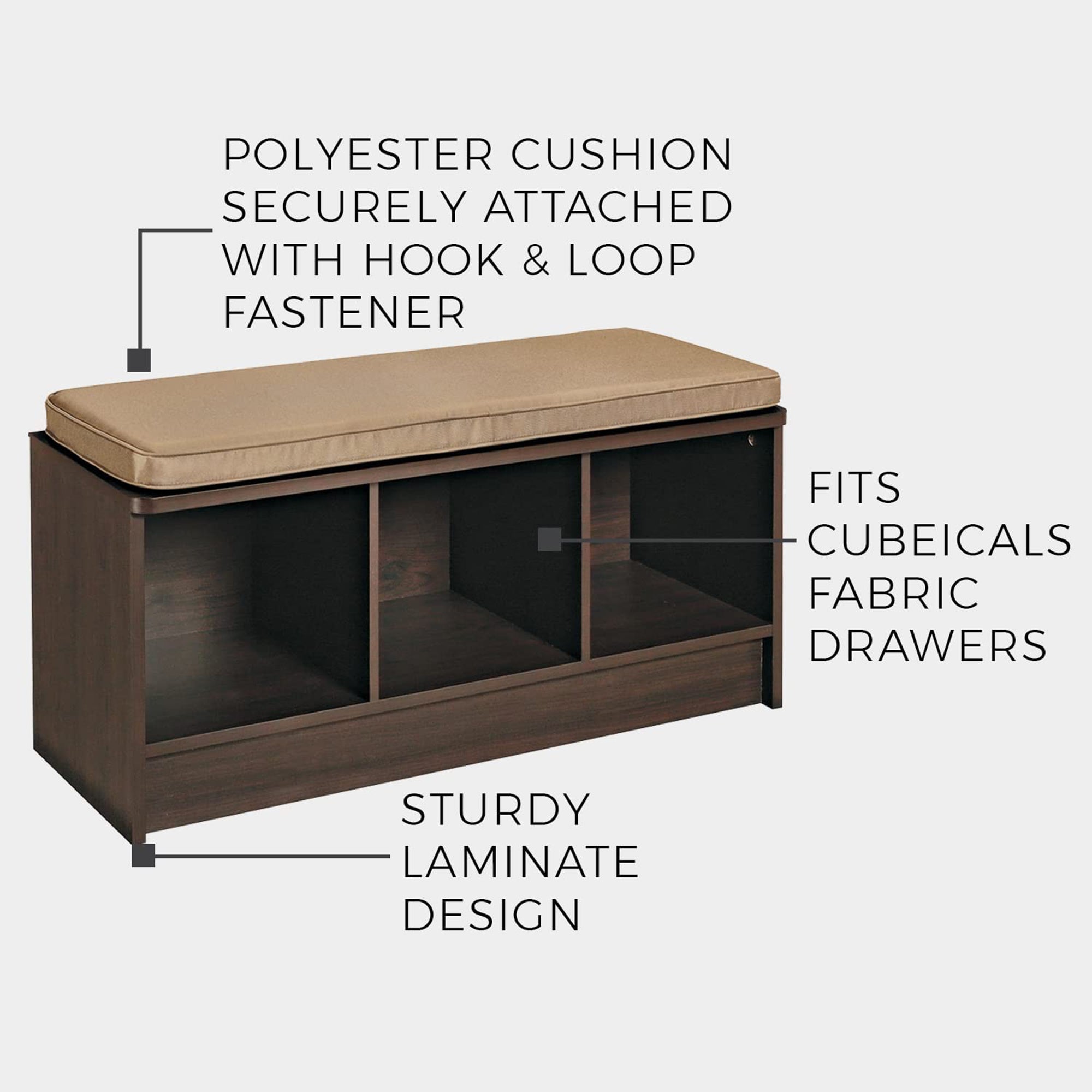 ClosetMaid 3 Cube Cubby Storage Organizer Bench w/Cushion, White/Tan (For Parts) - VMInnovations