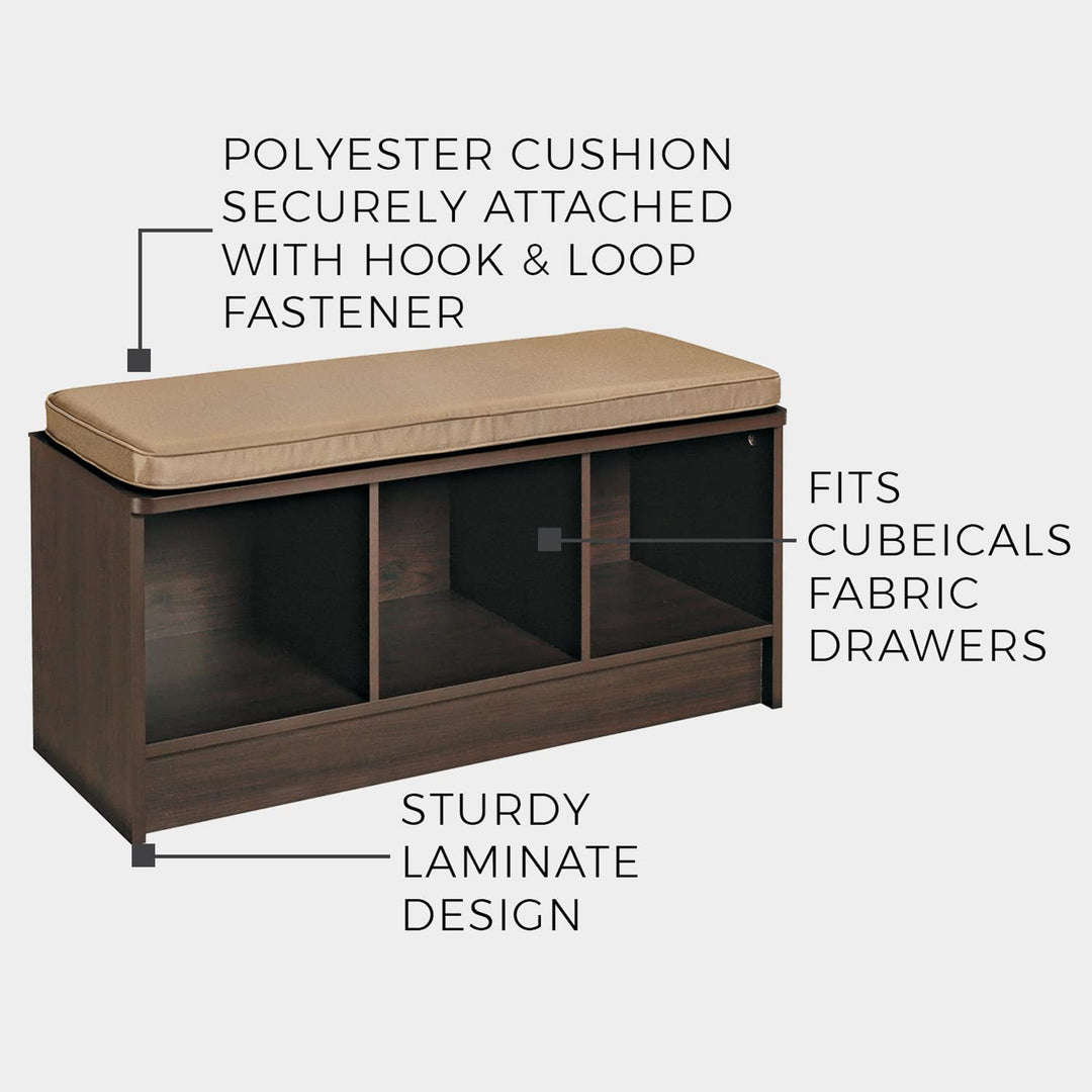 ClosetMaid 3 Cubby Storage Organizer Bench w/ Seat Cushion, White/Tan (Open Box) - VMInnovations