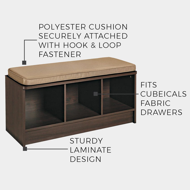 ClosetMaid 3 Cubby Storage Organizer Bench w/ Seat Cushion, White/Tan (Open Box) - VMInnovations