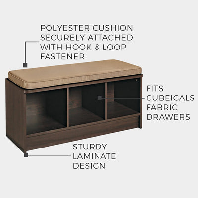 ClosetMaid 3 Cubby Storage Organizer Bench w/ Seat Cushion, White/Tan (Open Box)