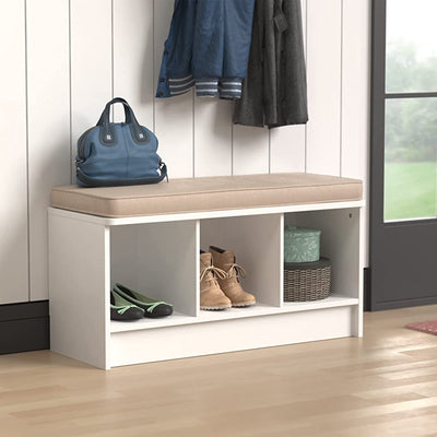 ClosetMaid 3 Cube Cubby Storage Organizer Bench w/Seat Cushion, White/Tan (Used) - VMInnovations