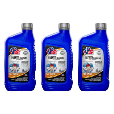 VP Racing Fuels Full Synthetic Pro Racing Oil, Quart Bottle SAE 0W-20, (3 Pack)