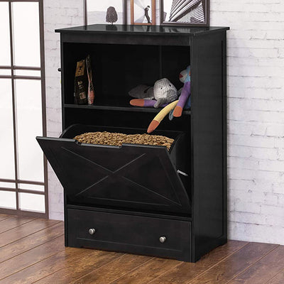 Merry Products Room w/ a View Indoor Outdoor 2 Level Wooden House for Small Pets + Zoovilla Pet Feeder Large Storage Bin with Hidden Elevated Dog Bowl Stand, Black