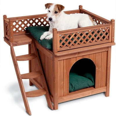 Merry Products Room w/ a View Indoor Outdoor 2 Level Wooden House for Small Pets + zoovilla Kitty Litter Loo Indoor Hidden Litter Box Enclosure Furniture, Gray - VMInnovations