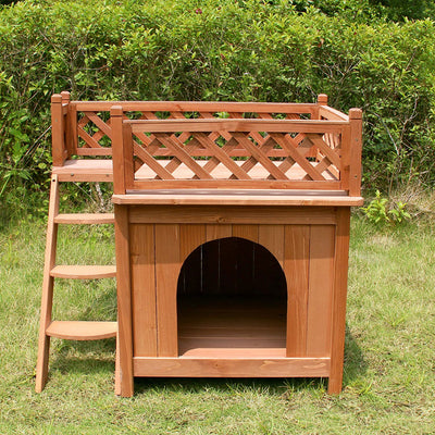Merry Products Room w/ a View Indoor Outdoor 2 Level Wooden House for Small Pets + zoovilla Kitty Litter Loo Indoor Hidden Litter Box Enclosure Furniture, Gray - VMInnovations