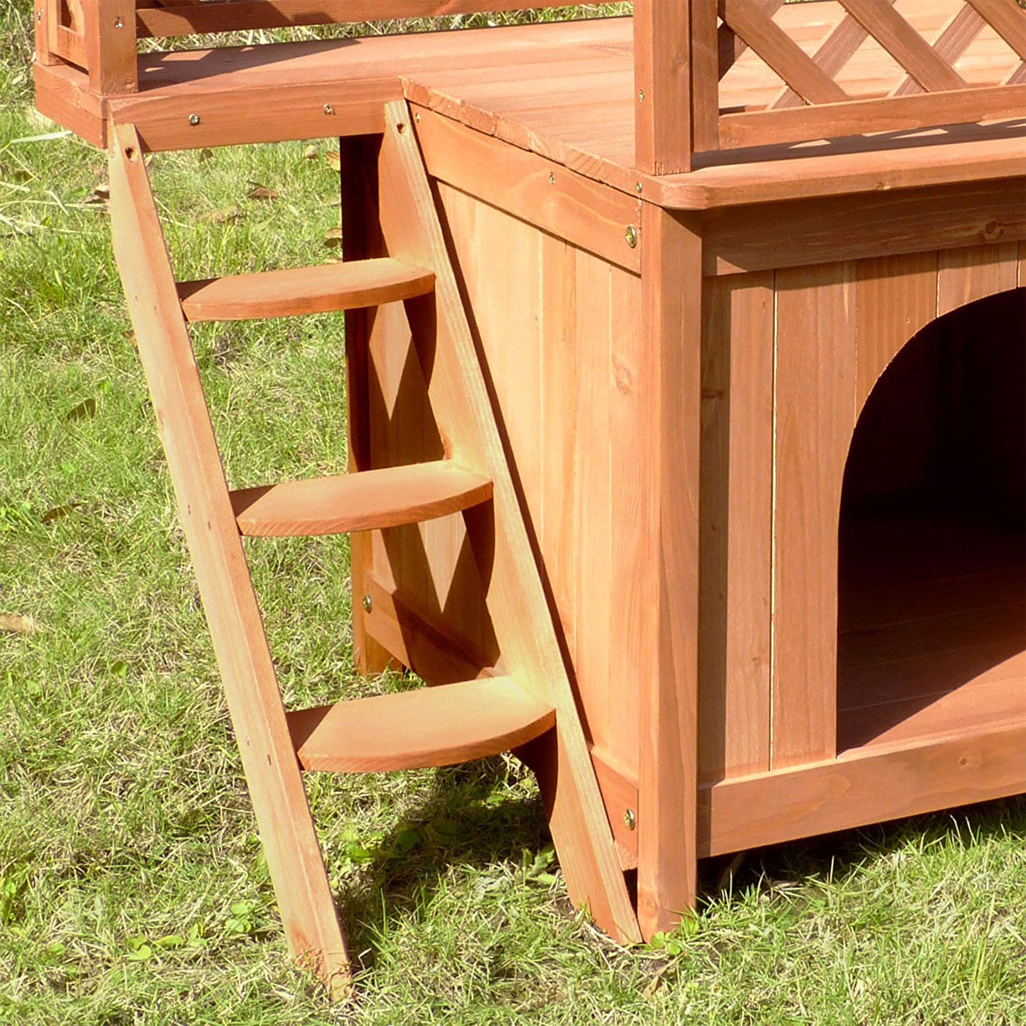 Merry Products Room w/ a View Indoor Outdoor 2 Level Wooden House for Small Pets + zoovilla Kitty Litter Loo Indoor Hidden Litter Box Enclosure Furniture, Gray - VMInnovations