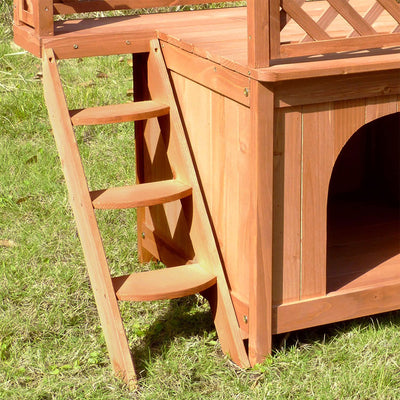 Merry Products Room w/ a View Indoor Outdoor 2 Level Wooden House for Small Pets + zoovilla Kitty Litter Loo Indoor Hidden Litter Box Enclosure Furniture, Gray - VMInnovations