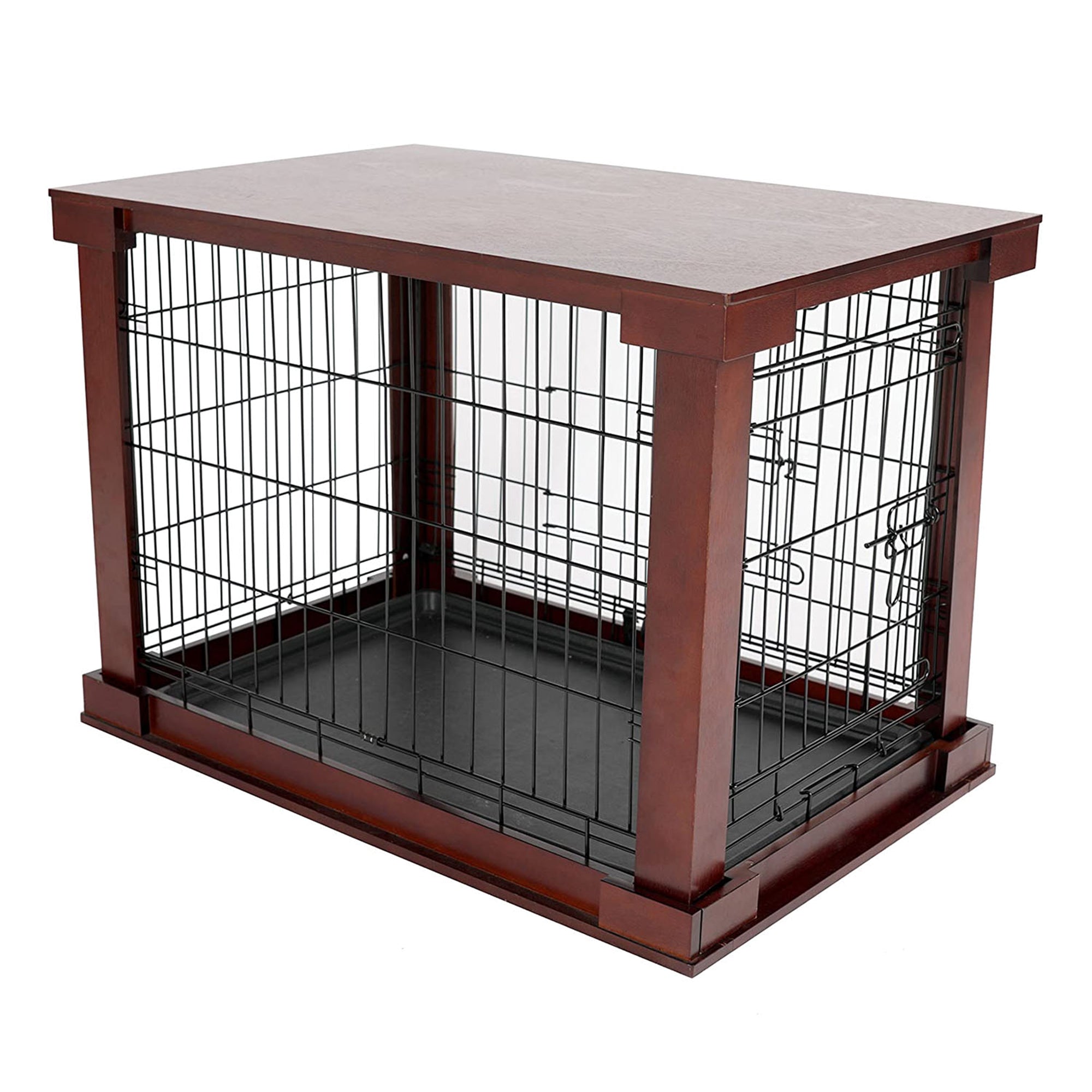 Merry Products Decorative Pet Cage w/ Protection Box End Table, Large, Brown + Merry Products Decorative Bench with Enclosed Cat Litter Washroom Box, Black - VMInnovations