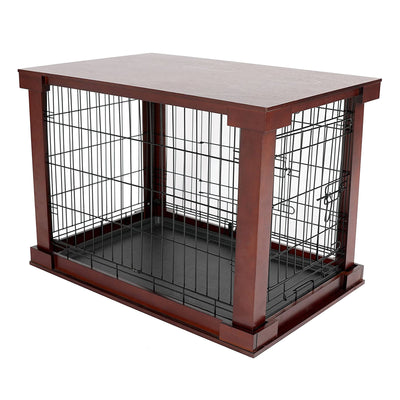 Merry Products Decorative Pet Cage w/ Protection Box End Table, Large, Brown + Merry Products Decorative Bench with Enclosed Cat Litter Washroom Box, Black - VMInnovations