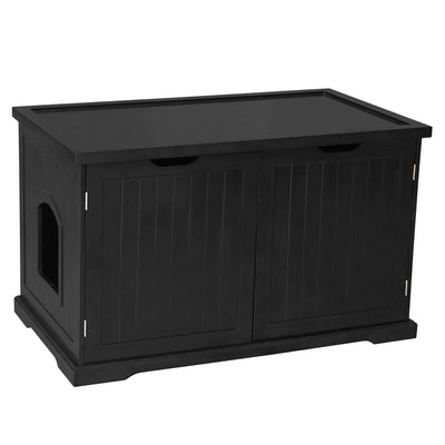 Merry Products Decorative Pet Cage w/ Protection Box End Table, Large, Brown + Merry Products Decorative Bench with Enclosed Cat Litter Washroom Box, Black - VMInnovations