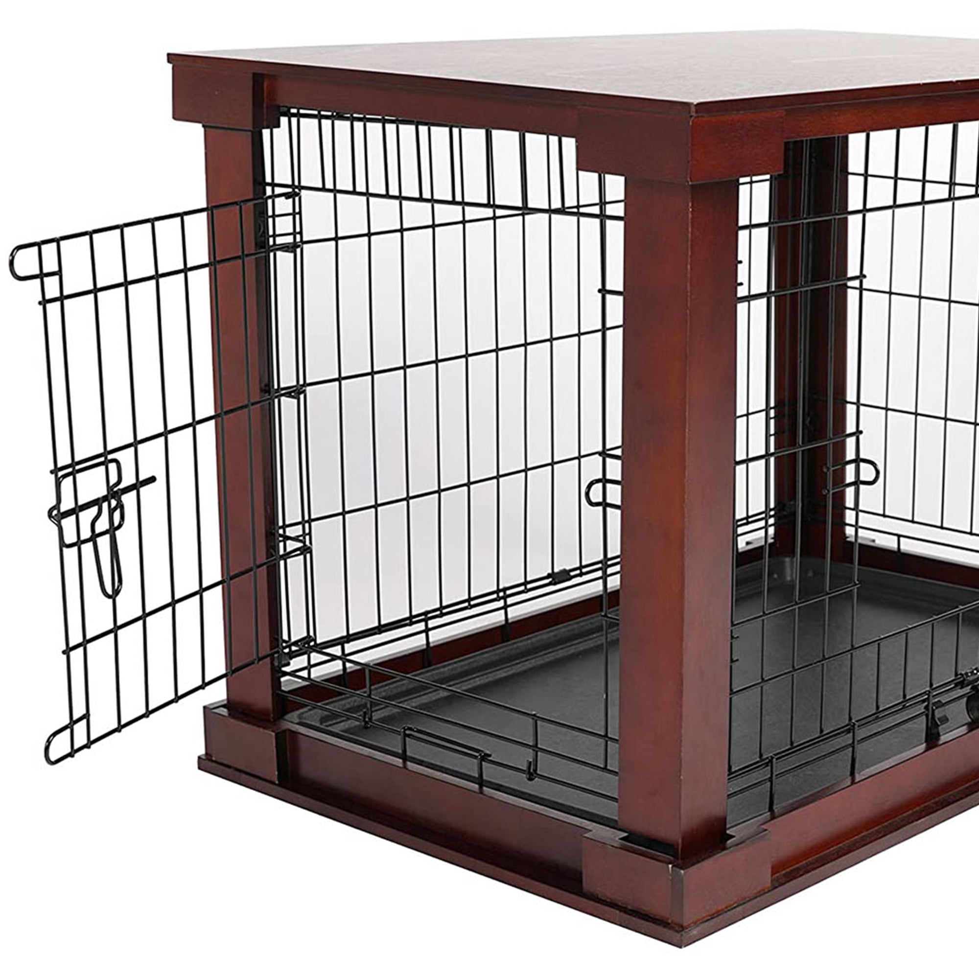 Merry Products Decorative Pet Cage w/ Protection Box End Table, Large, Brown + Merry Products Decorative Bench with Enclosed Cat Litter Washroom Box, Black - VMInnovations