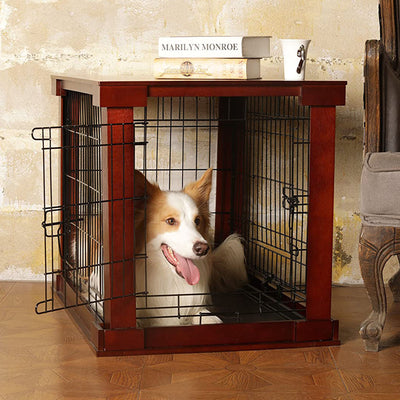 Merry Products Decorative Pet Cage w/ Protection Box End Table, Large, Brown + Merry Products Decorative Bench with Enclosed Cat Litter Washroom Box, Black - VMInnovations