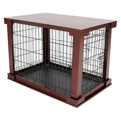 Merry Products Decorative Pet Cage w/ Protection Box End Table, Large, Brown + Zoovilla Pet Feeder Large Storage Bin with Hidden Elevated Dog Bowl Stand, Black - VMInnovations