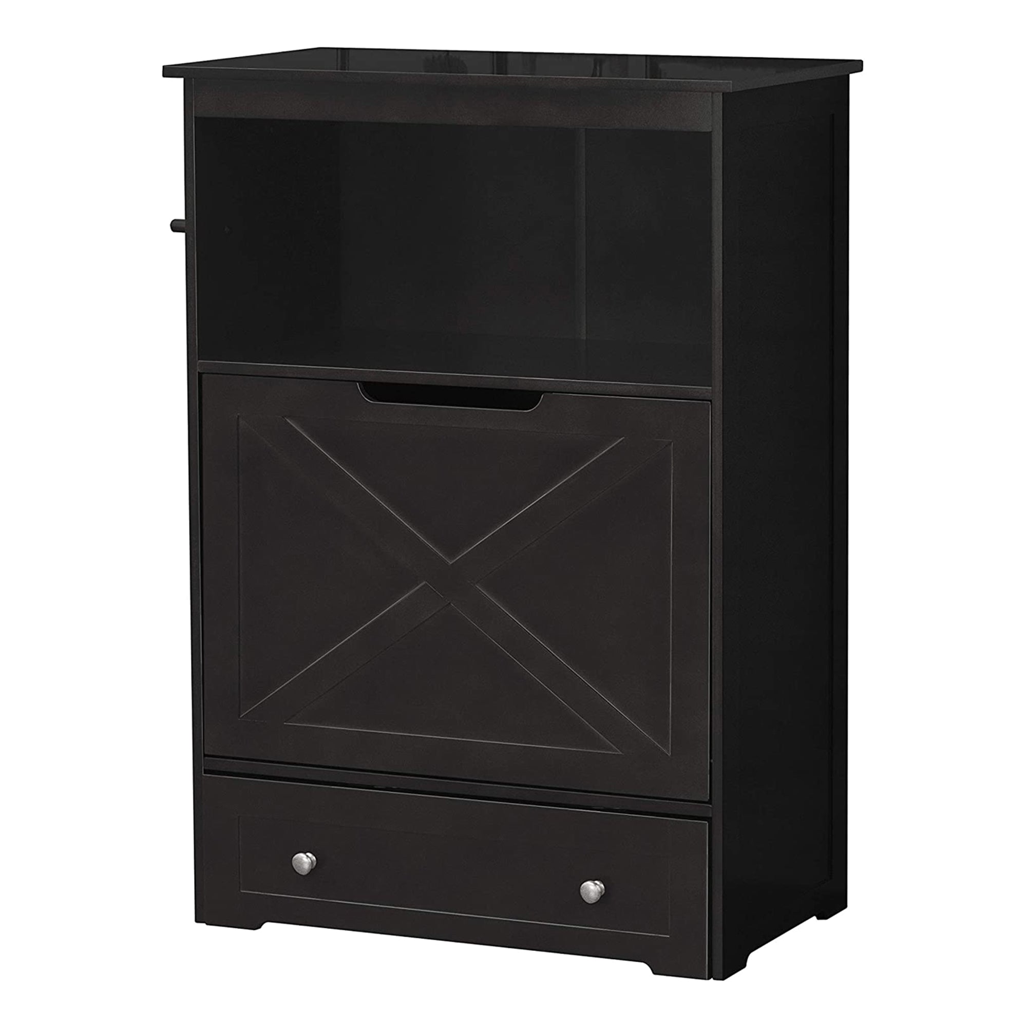 Merry Products Decorative Pet Cage w/ Protection Box End Table, Large, Brown + Zoovilla Pet Feeder Large Storage Bin with Hidden Elevated Dog Bowl Stand, Black - VMInnovations