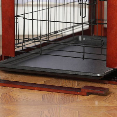 Merry Products Decorative Pet Cage w/ Protection Box End Table, Large, Brown + Zoovilla Pet Feeder Large Storage Bin with Hidden Elevated Dog Bowl Stand, Black - VMInnovations