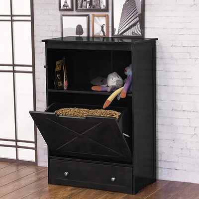 Merry Products Decorative Pet Cage w/ Protection Box End Table, Large, Brown + Zoovilla Pet Feeder Large Storage Bin with Hidden Elevated Dog Bowl Stand, Black - VMInnovations