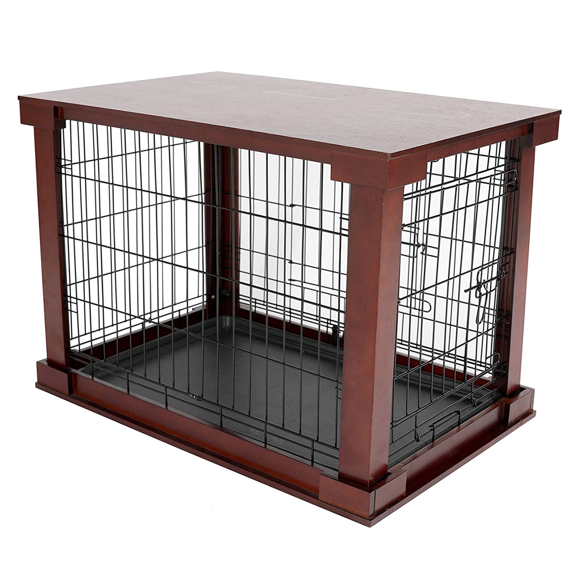 Merry Products Decorative Pet Cage w/ Protection Box End Table, Large, Brown + Merry Products Wooden 6 Foot Dog Gate-N-Crate for Small to Medium Pets, Walnut