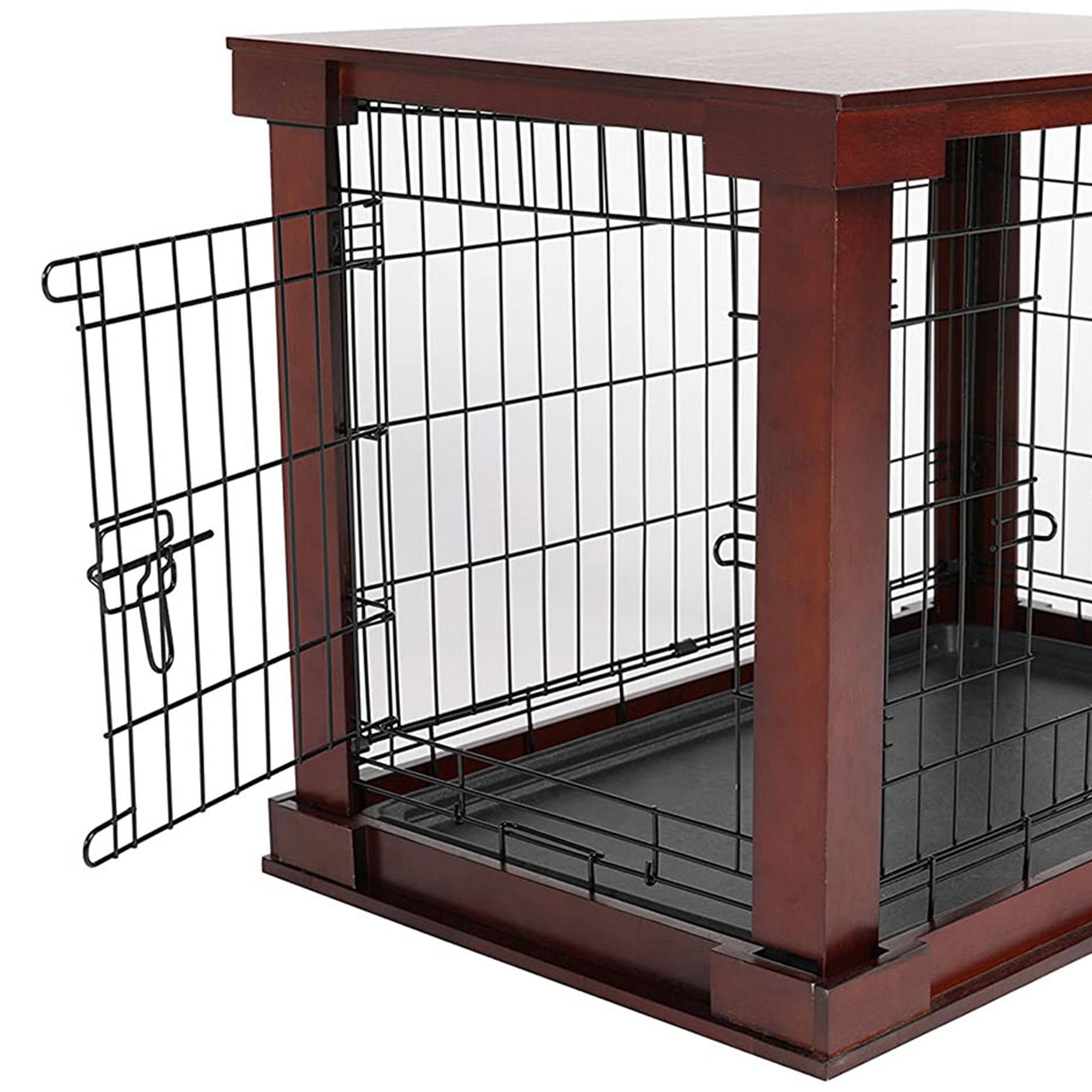 Merry Products Decorative Pet Cage w/ Protection Box End Table, Large, Brown + Merry Products Wooden 6 Foot Dog Gate-N-Crate for Small to Medium Pets, Walnut