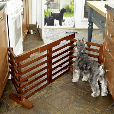 Merry Products Decorative Pet Cage w/ Protection Box End Table, Large, Brown + Merry Products Wooden 6 Foot Dog Gate-N-Crate for Small to Medium Pets, Walnut