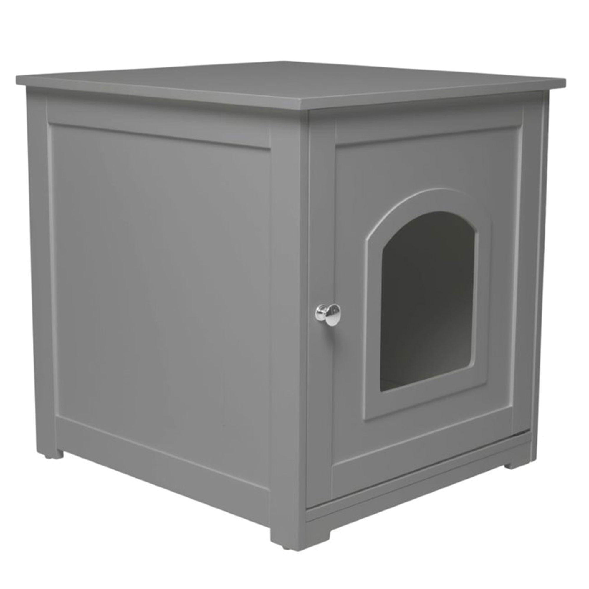 Merry Products Decorative Pet Cage w/ Protection Box End Table, Large, Brown + zoovilla Kitty Litter Loo Indoor Hidden Litter Box Enclosure Furniture, Gray