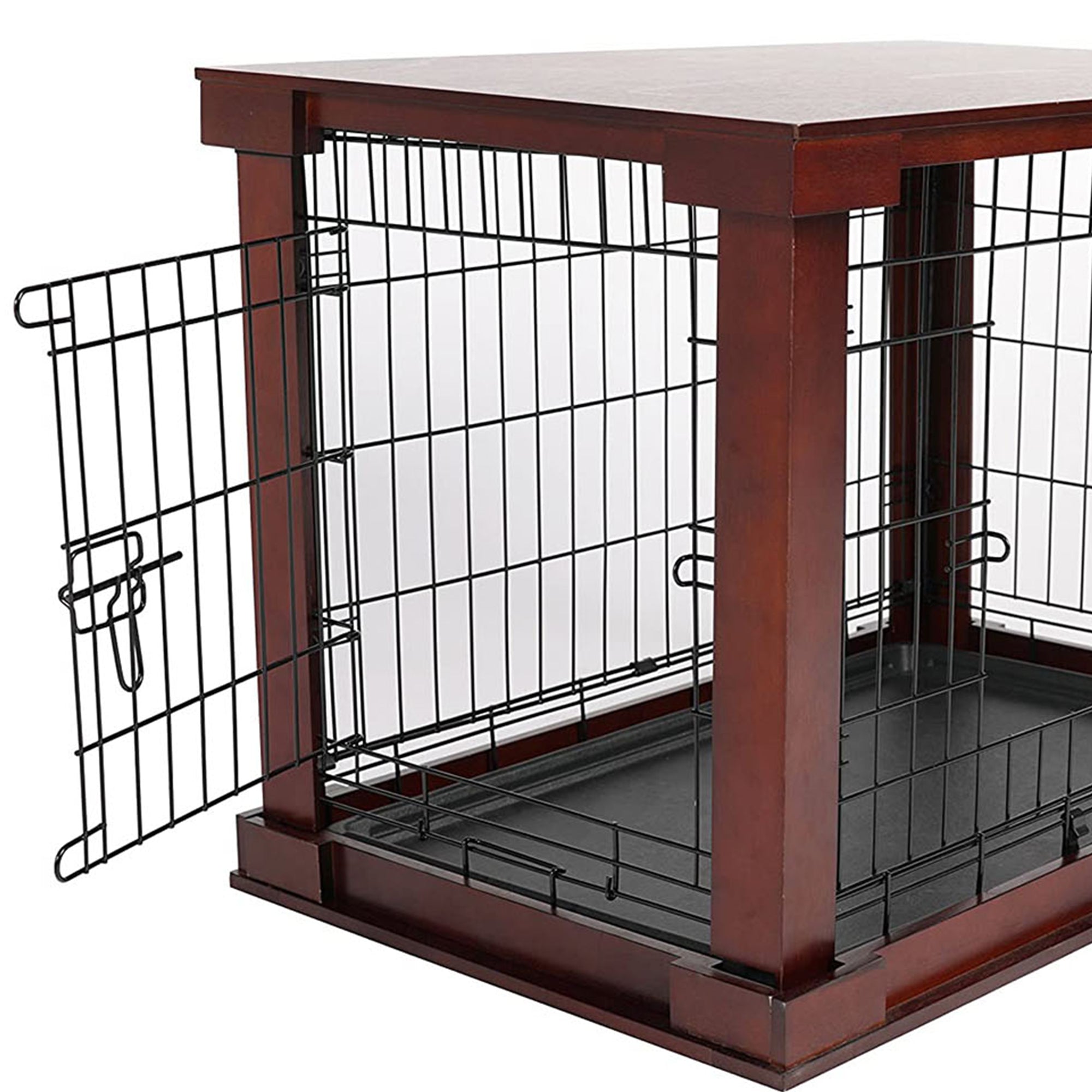 Merry Products Decorative Pet Cage w/ Protection Box End Table, Large, Brown + zoovilla Kitty Litter Loo Indoor Hidden Litter Box Enclosure Furniture, Gray