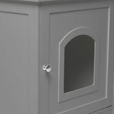 Merry Products Decorative Pet Cage w/ Protection Box End Table, Large, Brown + zoovilla Kitty Litter Loo Indoor Hidden Litter Box Enclosure Furniture, Gray