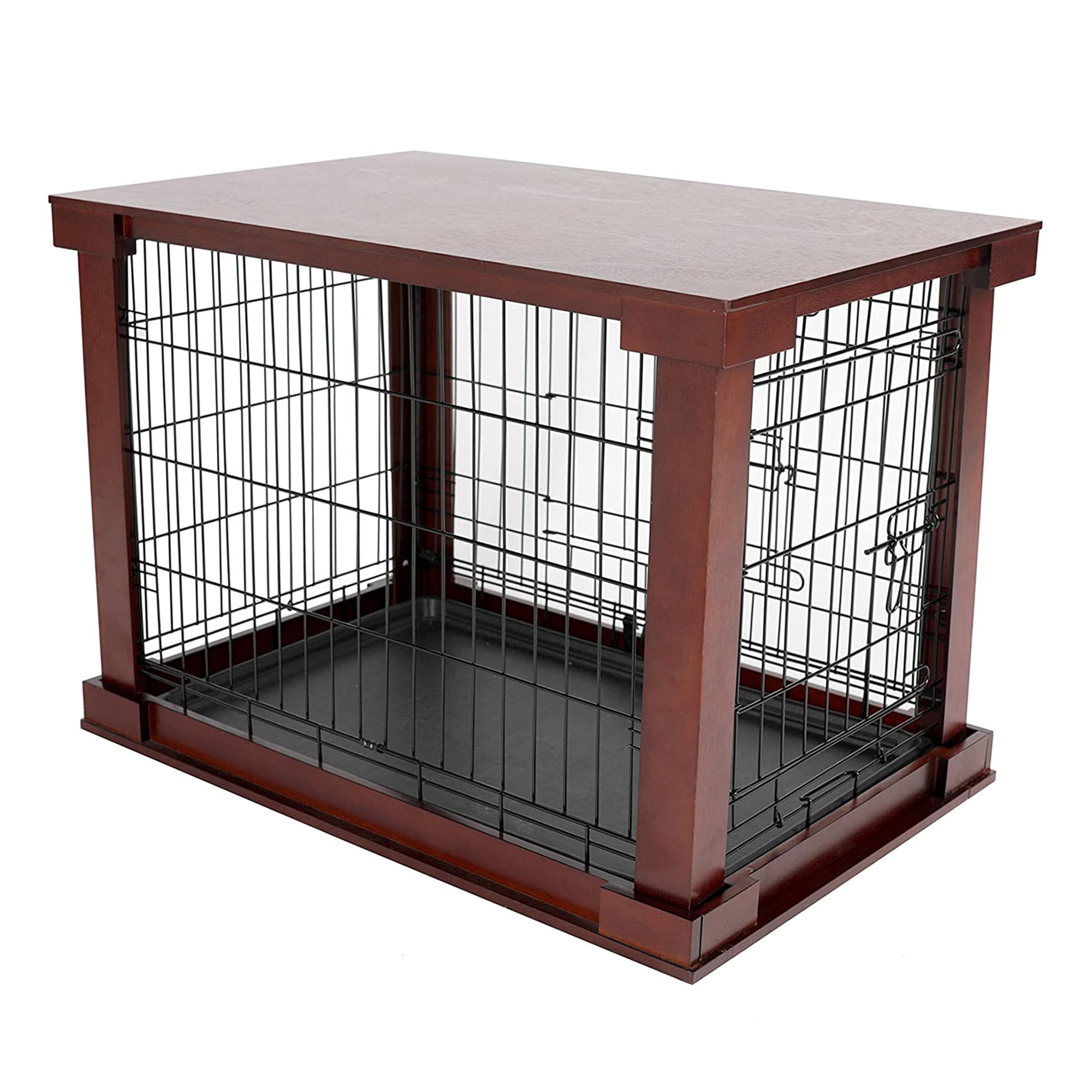 Merry Products Decorative Pet Cage w/ Protection Box End Table, Large, Brown + zoovilla Kitty Litter Loo Indoor Hidden Litter Box Furniture Enclosure, Black