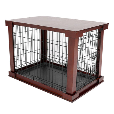 Merry Products Decorative Pet Cage w/ Protection Box End Table, Large, Brown + zoovilla Kitty Litter Loo Indoor Hidden Litter Box Furniture Enclosure, Black