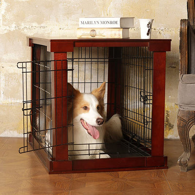 Merry Products Decorative Pet Cage w/ Protection Box End Table, Large, Brown + zoovilla Kitty Litter Loo Indoor Hidden Litter Box Furniture Enclosure, Black