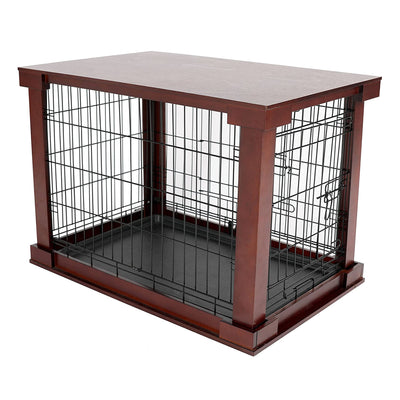 Merry Products Decorative Pet Cage w/ Protection Box End Table, Large, Brown + Merry Products Decorative Cat Enclosed Litter Box Washroom Night Stand, Espresso