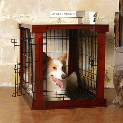 Merry Products Decorative Pet Cage w/ Protection Box End Table, Large, Brown + Merry Products Decorative Cat Enclosed Litter Box Washroom Night Stand, Espresso