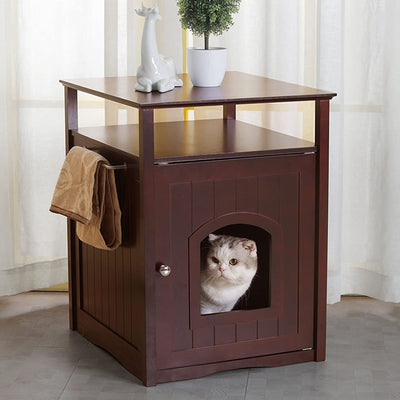 Merry Products Decorative Pet Cage w/ Protection Box End Table, Large, Brown + Merry Products Decorative Cat Enclosed Litter Box Washroom Night Stand, Espresso